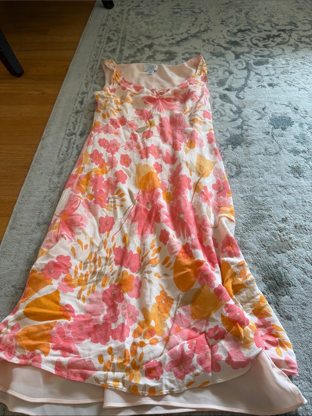 LOFT Pink and Mustard Floral Dress silk